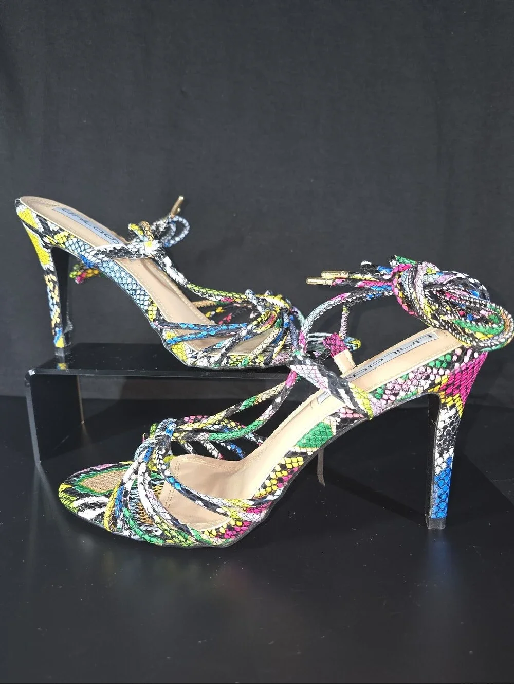 Unilady “Lacey” Colorful Snakeskin Ankle-Tie Heels – Size 11 – New in Box